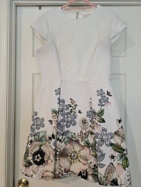 Ted Baker White Floral Fit & Flare Dress with Botanical Print